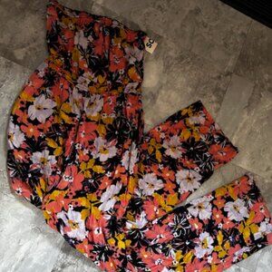 NEW size medium jumpsuit pant suit pantsuit womens pink black  floral one piece